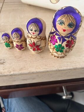 Set 4 Hand-Painted Russian Nesting Dolls Matryoshka - Purple Headscarves